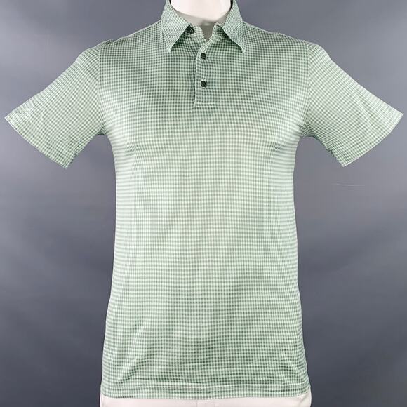 BRIONI Size L Green White Checkered Cotton Half Placket Polo